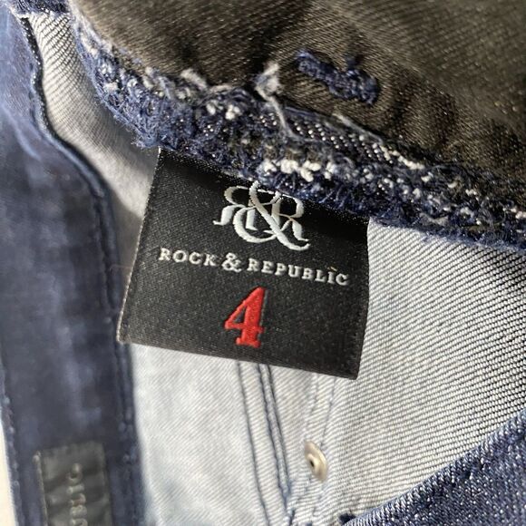 Vintage ROCK & REPUBLIC Jeans Straight Mid Rise Studded Denim Dark Womens 4 Blue - Picture 3 of 10